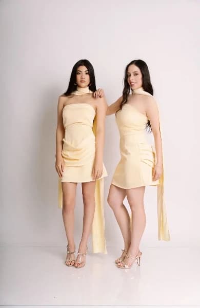 Victoria Dress Amarillo - Blanco